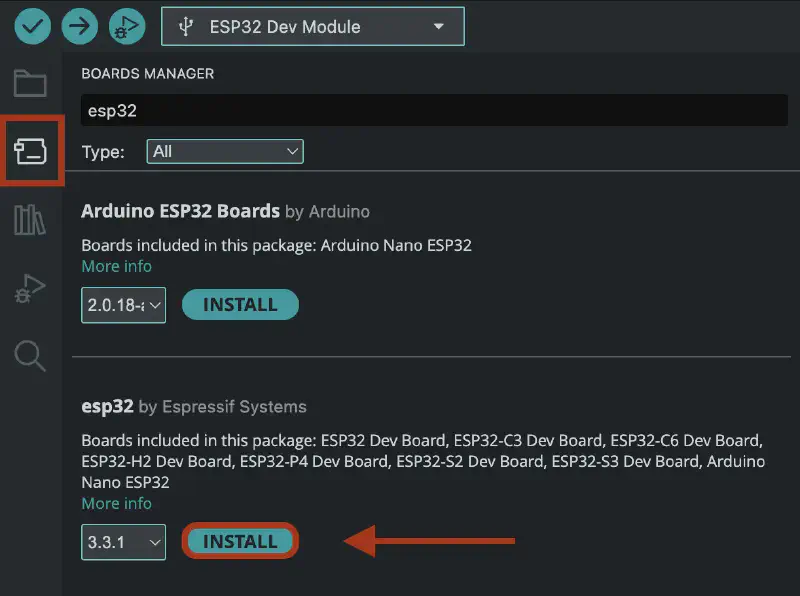 Installing esp32