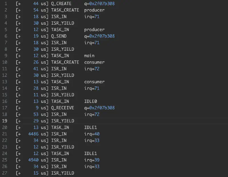 Example trace output in a serial monitor