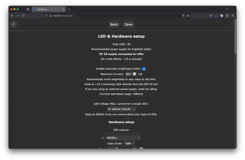WLED web interface - Configuration