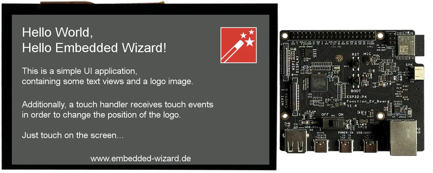Picture: Example &lsquo;HelloWorld&rsquo; running on ESP32-P4.