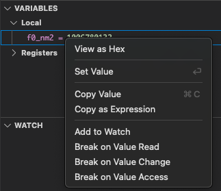 Variable context menu – View as Hex