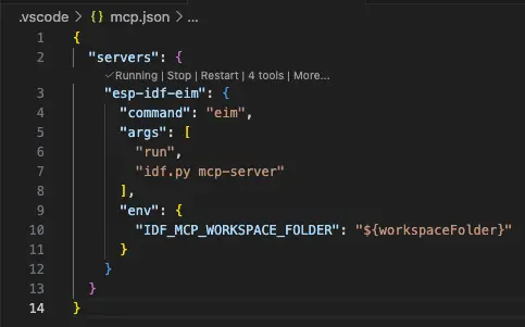 VS Code MCP server running with a checkmark next to the server name